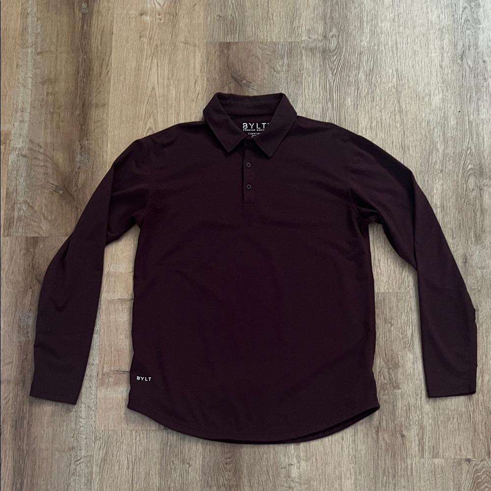 BYLT Basics Burgundy Long Sleeve Polo